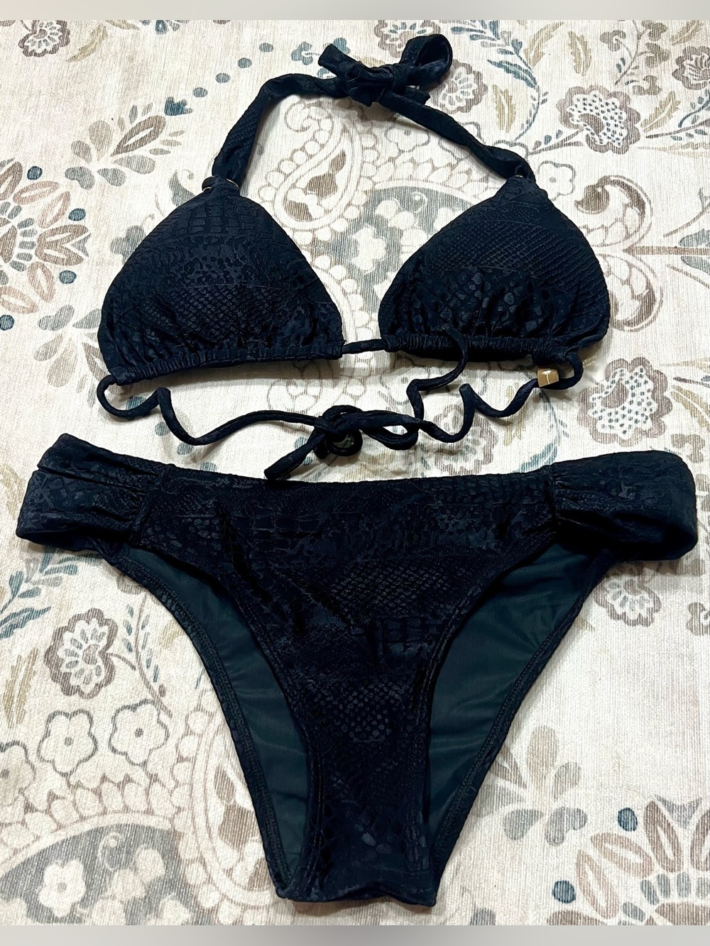 Agua De Coco Black Snake Print Bikini Set Size XL Like-New